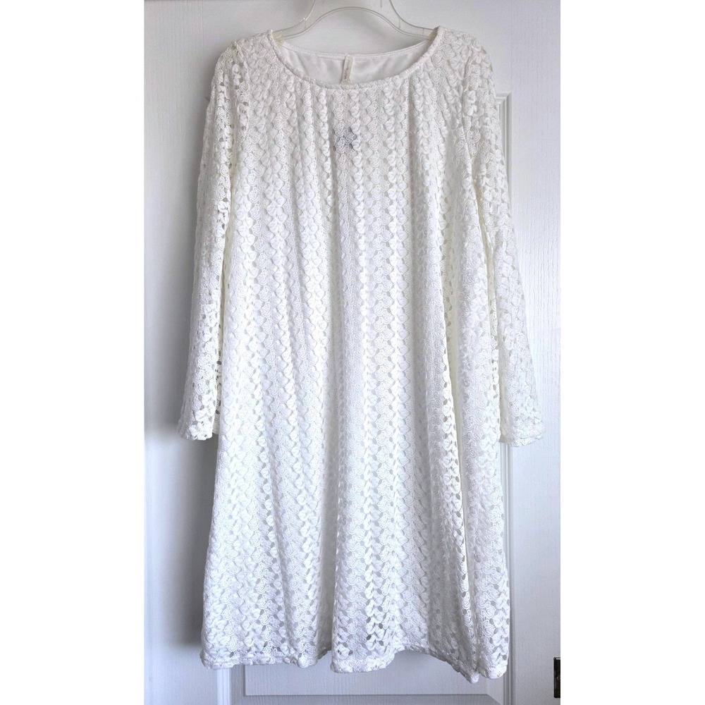 PinkBlush White Crochet Lace Long Flare Sleeve Shift Dress Sz Large NWT